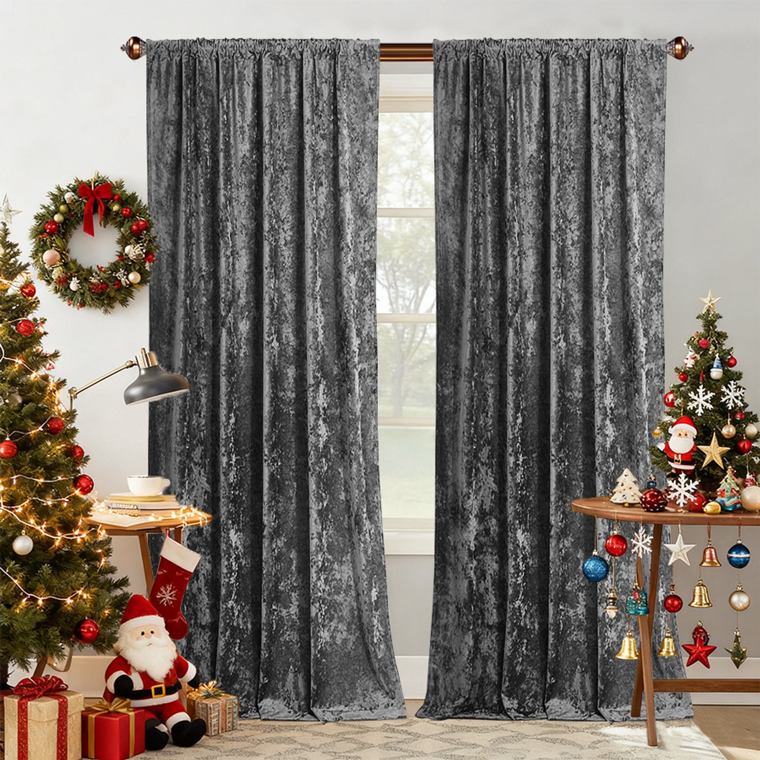 Lapamax Gordijn van 100% Polyester Velours met Roedtunnel van 7 cm - Deels Verduisterend Overgordijn met 50–70% Lichtblokkering - Raamdecoratie voor Woonkamer, Slaapkamer en Feestdecoratie - Grijs - 140 x 225 cm - 1 Stuk