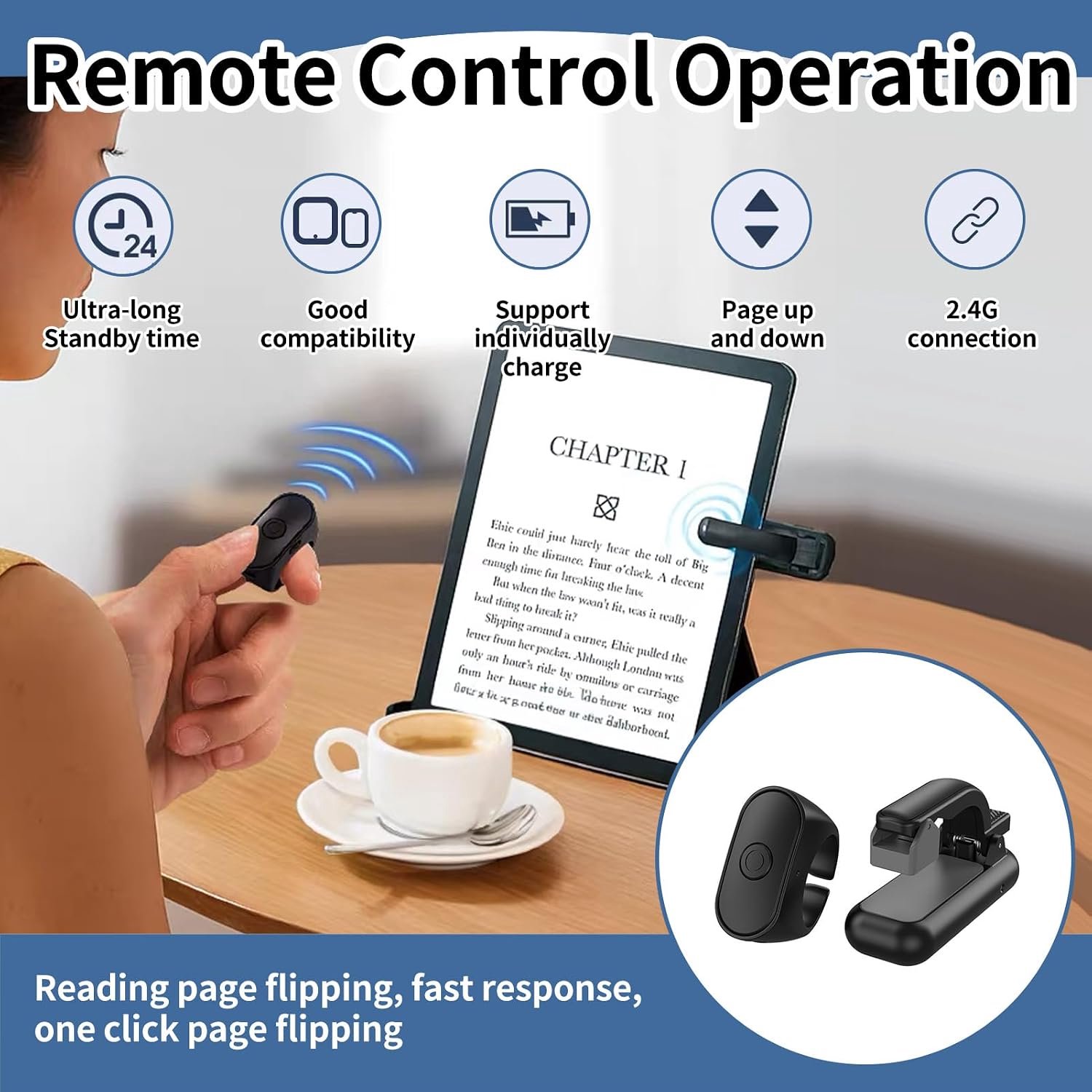 Page Turner - Afstandsbediening voor e-readers - E-Reader Paginaomdraaier - Bluetooth Remote &Clip -paginaomslaande ring - opklikbare clicker -Draadloze Afstandsbediening - Stil & Compact - Geschikt voor Kindle, Kobo, iPad &Tablets -Handsfree Lezen – foto 4