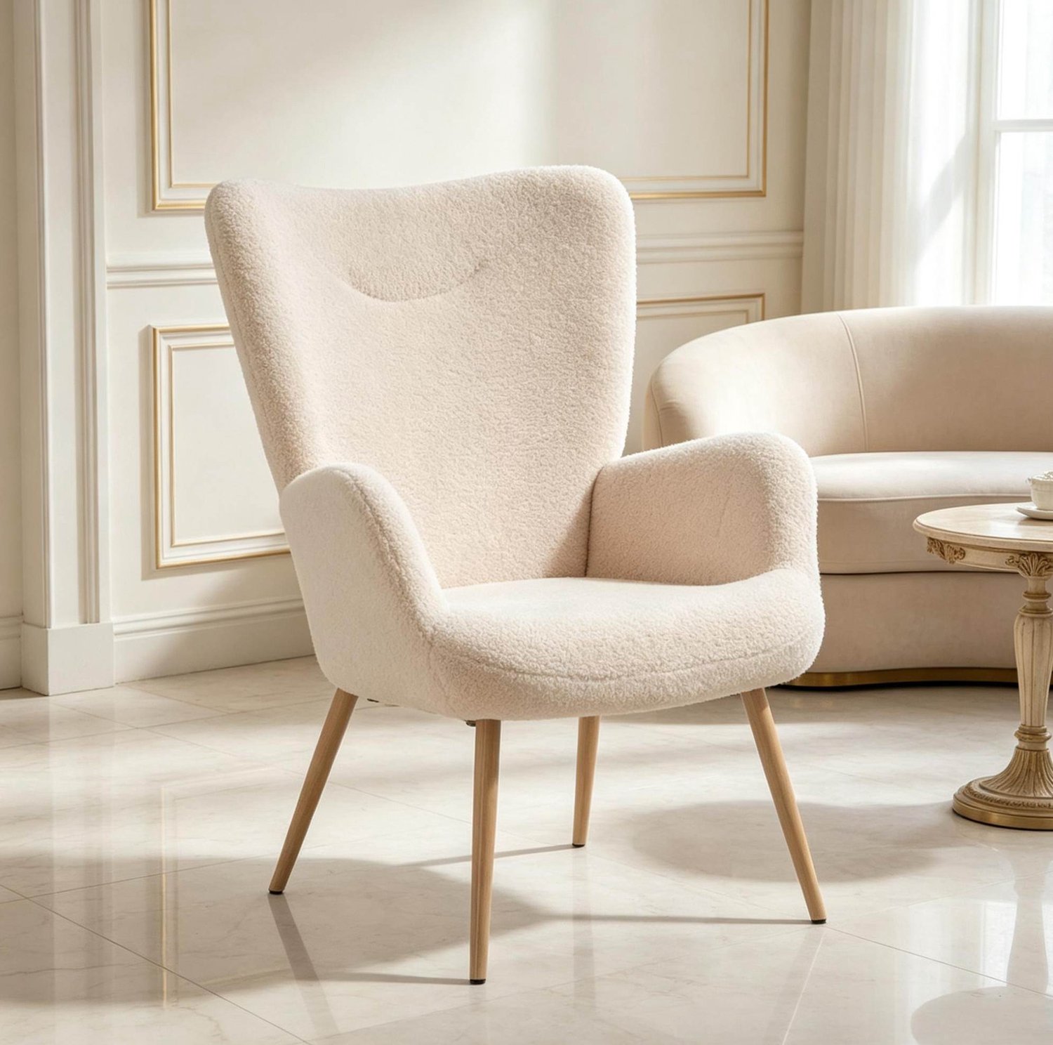 MODFU Fauteuil Met Hoge Rugleuning En Armleuningen - Beige - 71 X 74 X 97,5 Cm
