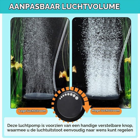 Aquarium luchtpomp, aquariumluchtpomp set met 2 luchtuitlaten, 5W/8W regelbare aquariumluchtpomp, vistank, luchtpomp met luchtslang, uitstroomsteen en terugslagklep — afbeelding 2