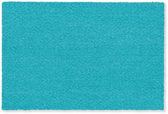 Rechthoekige deurmat in een egale turquoise kleur met een textuur.
