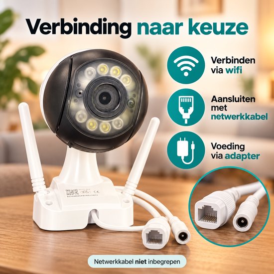 IP Beveiligingscamera - Wifi en LAN - Draaibare Camera - Yi IoT App - Inclusief Adapter - Wit/Zwart — afbeelding 2