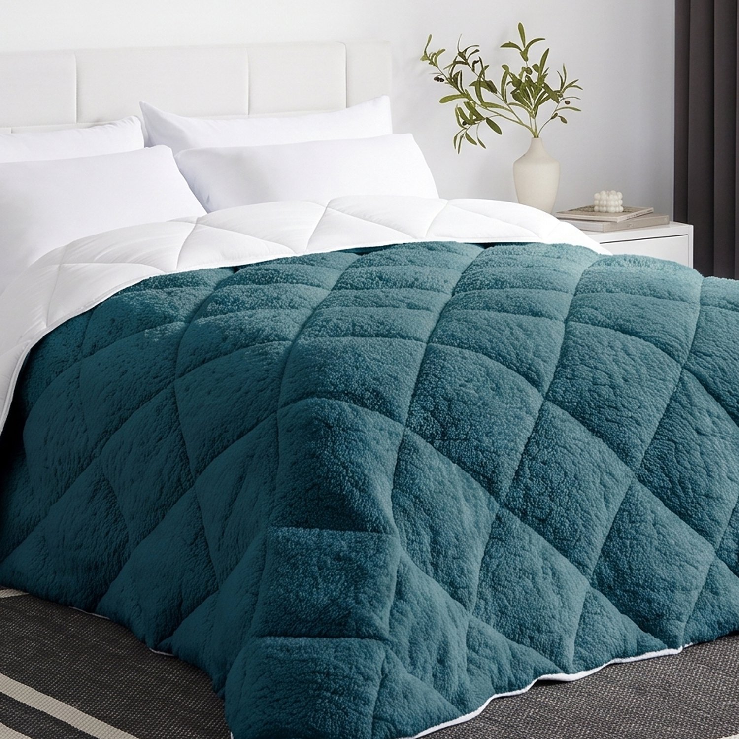 FLANDRIA Sherpa Winterdekbed Omkeerbaar 600 g/m², Extra Warm, Zacht en Pluizig, 240x260cm, 2 Personen, Leisteenblauw
