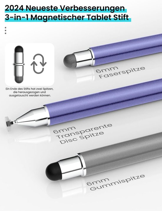 3-in-1 Tablet Pen met Vervangbare Tips voor Smartphones — afbeelding 2