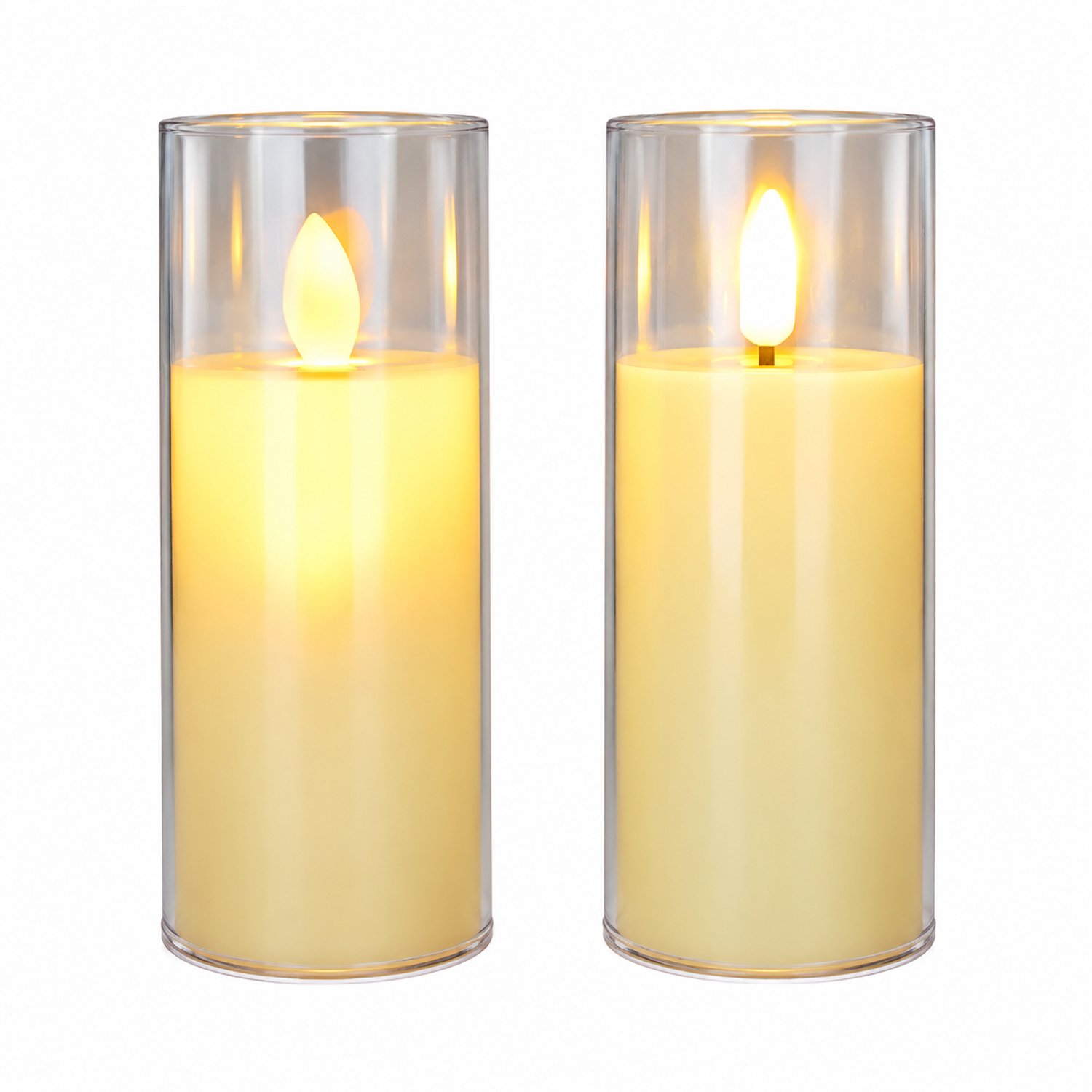 SWGOTA led kaarsen met bewegende vlam, 5 × 12.5 cm, glazen omhulsel met vlakke rand, 12 stuks per displaydoos Ivoorwit