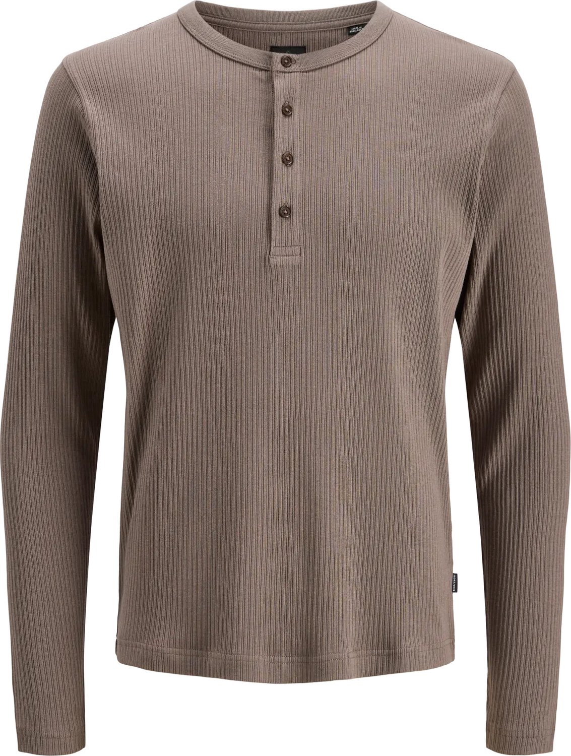 JACK & JONES Kian long sleeve henley tee slim fit - heren T-shirt met knoopjes - bruin (falcon)