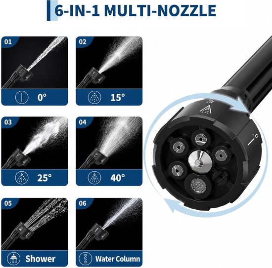 Accu Hogedrukreiniger 15 Bar - Met 2 Accu's - 0,98kg 6-in-1 Drukspuit — afbeelding 3