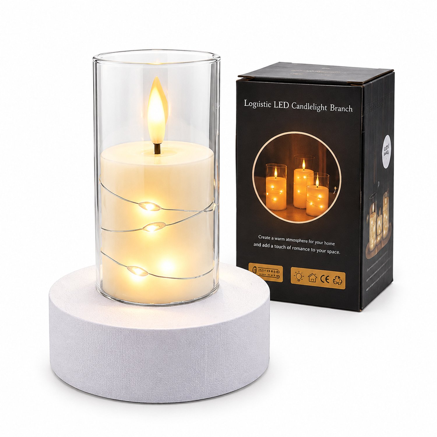 led kaarsen - kaars met lichtsnoer en warme vlamvorm, 5,5 x 10 cm, inclusief batterij, in doos