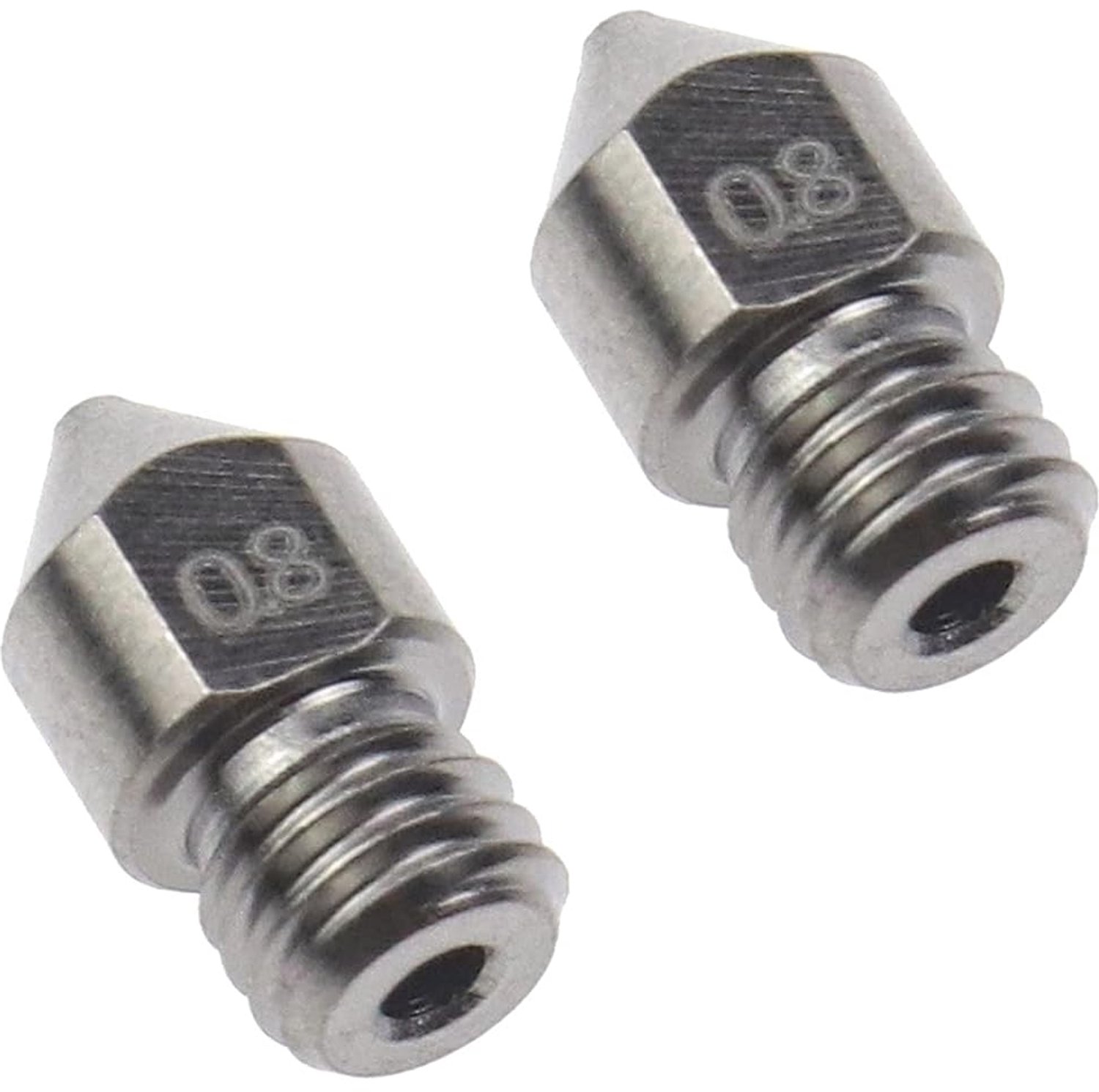 Gehard stalen sproeiers 0.8mm M6 - 2 stuks - slijtvast en corrosiebestendig - geschikt voor Creality 3D-printers - Vemera