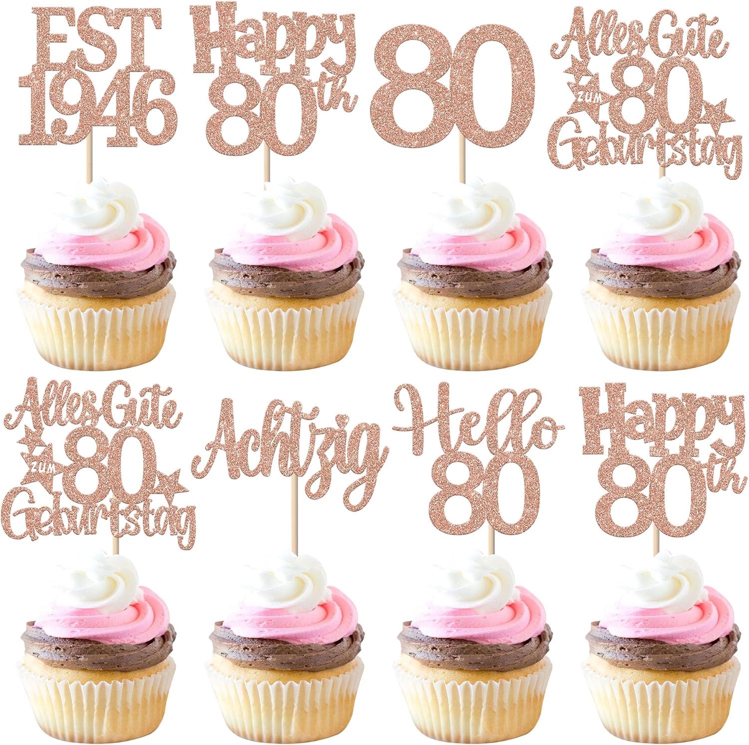 80e verjaardagstaartdecoratie, 24 stuks