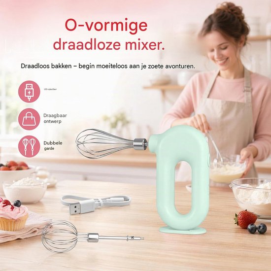 Draadloze Handmixer – Elektrische Mini Garde met 4 Snelheden – Handgarde voor Eieren, Melk, Saus en Beslag – Groen van QTTVBTNA — afbeelding 5