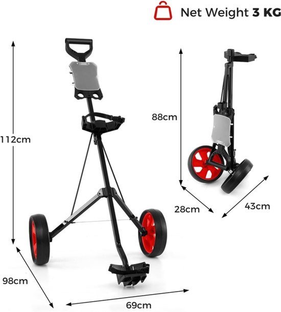 Inklapbare golftrolley - 2 wielen en scorebord - Praktische golfkar — afbeelding 2