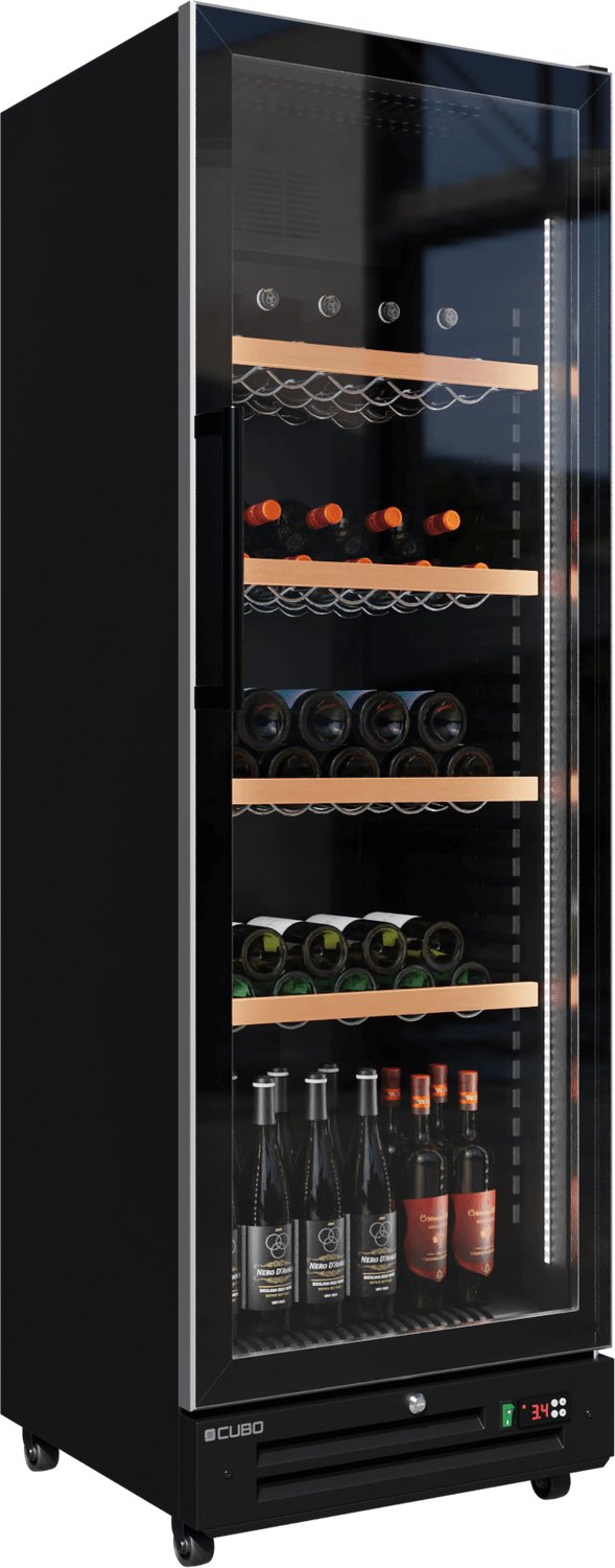 CUBO Wijnkoelkast 360L – Glasdeur – 5 Houten Legplanken – Zwart Interieur – CS-WF375 - Wijnkast