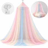 DIVERZA Klamboe – Bedhemel – Voor Kinderkamer, Babykamer & Volwassenen – Transparante Stof in Zachte Pasteltinten – Met Ophangplaat en Haak – 250 cm Hoog