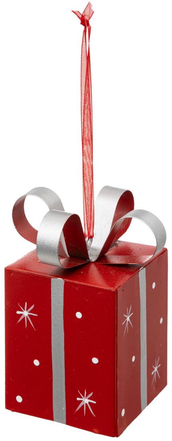 Feeric lights & Christmas Metalen kerstkistje met rode cadeautjesmotief, 8 cm Rouge