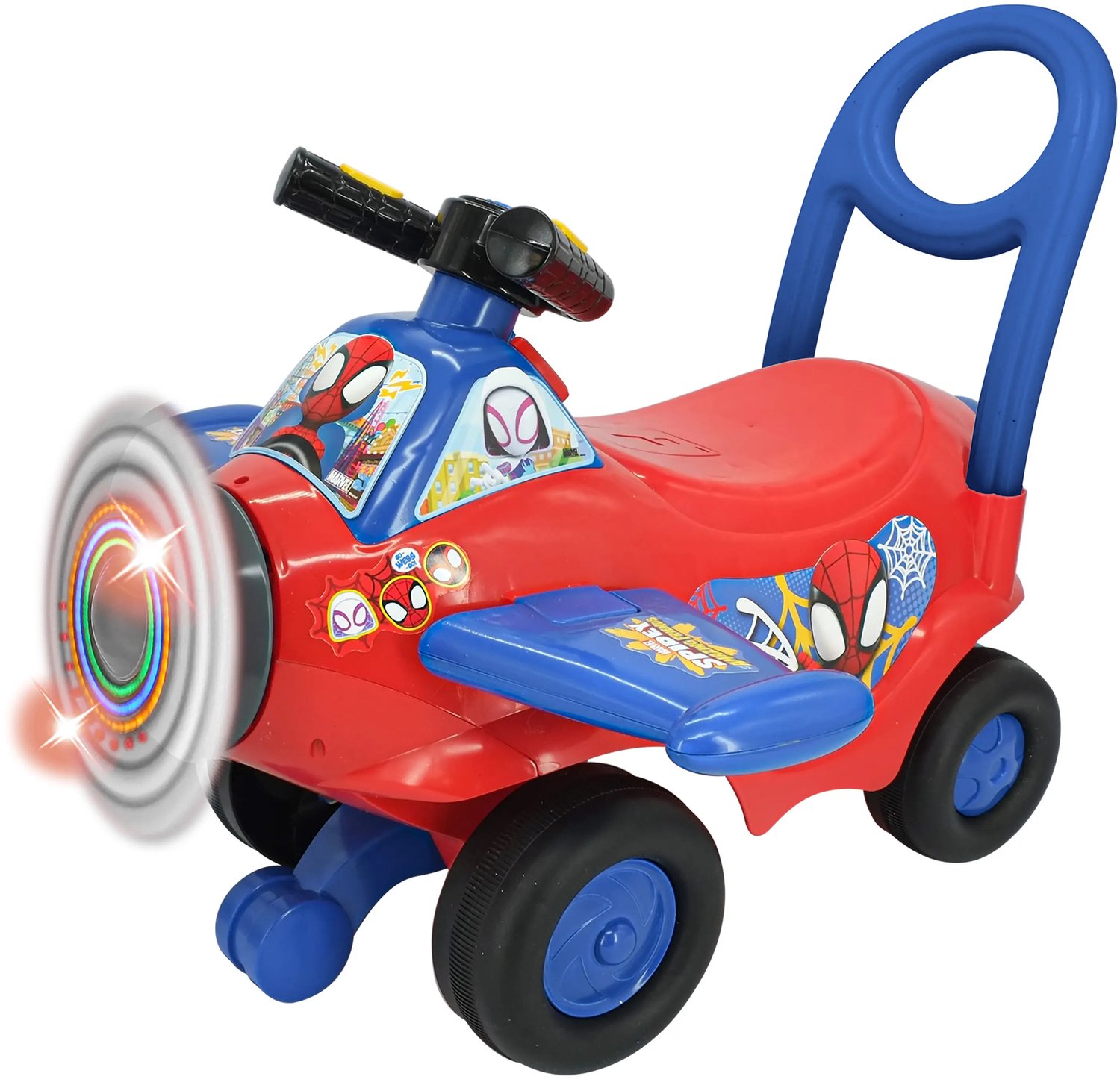 KIDDIELAND Spidey Vliegtuig Loopauto met licht en geluid
