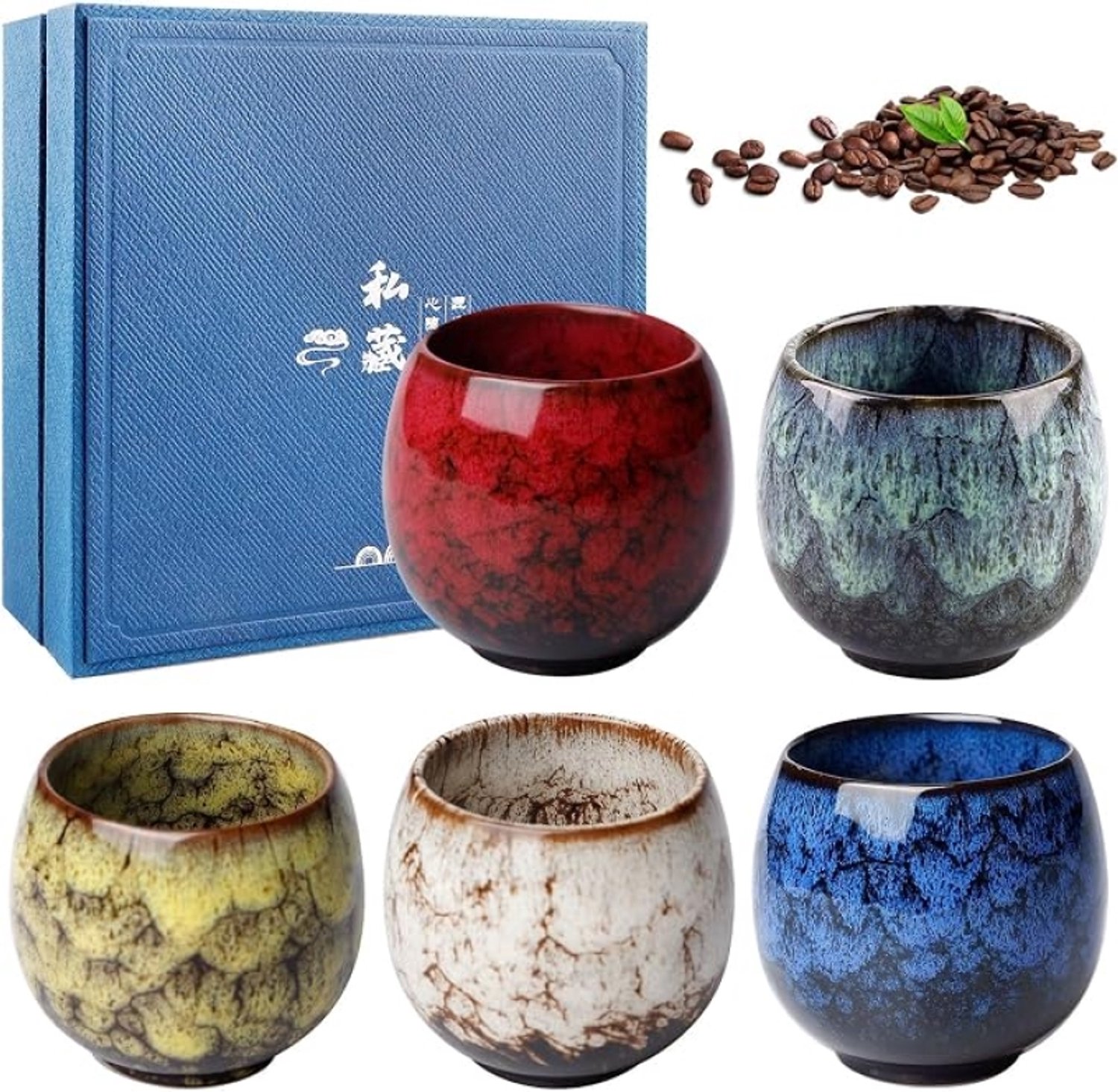 Keramische Espressokopjes Set van 5 - 110 ml - Reactief Glazuur - Koffie- en Theekopjes