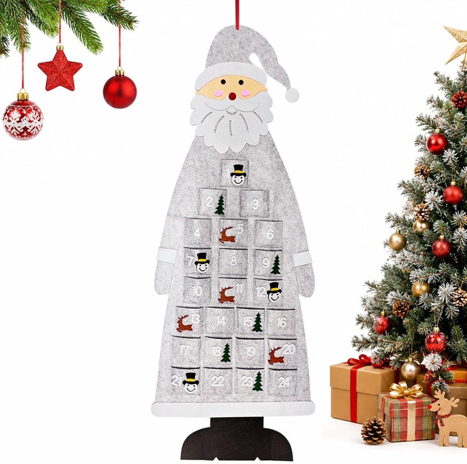 Adventskalender - 24 vakken - grijze Santa Claus - vrolijke kerstdecoratie - Homevero