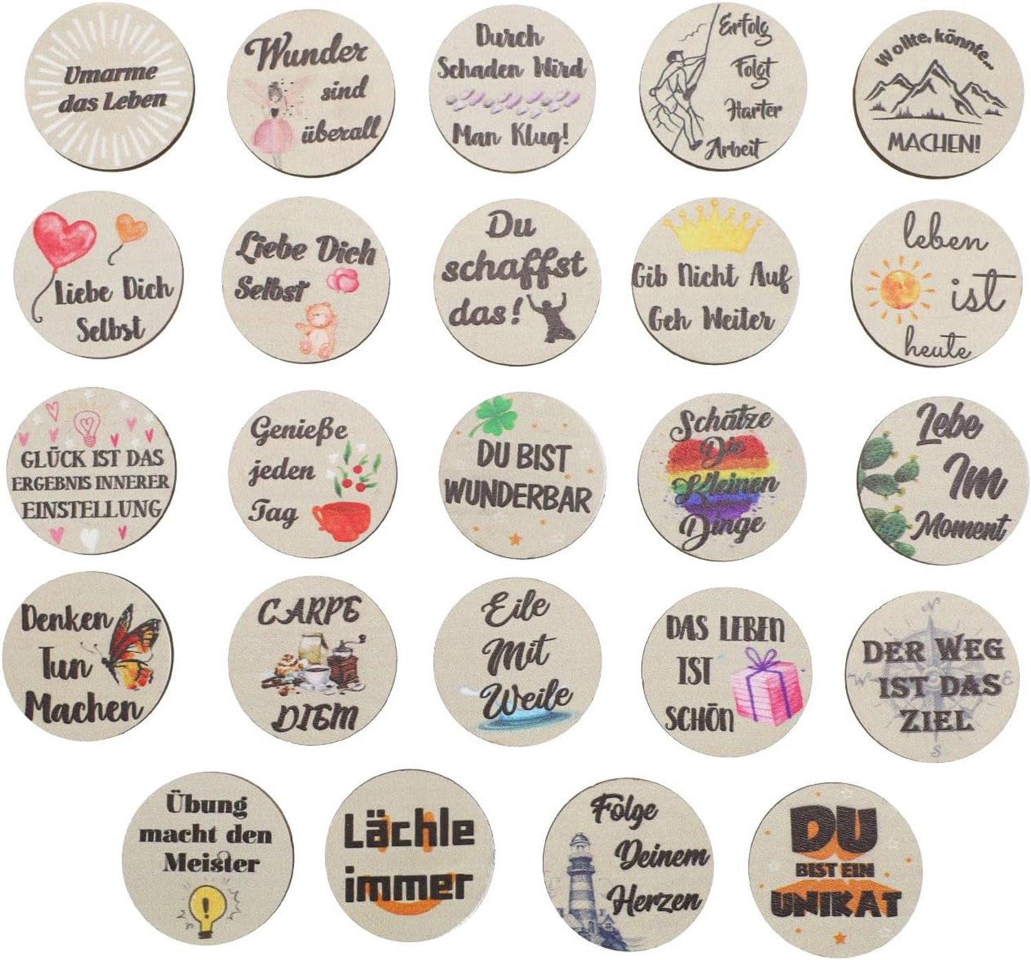 24x Houten Gelukshangers met Inspirerende Teksten - Decoratie