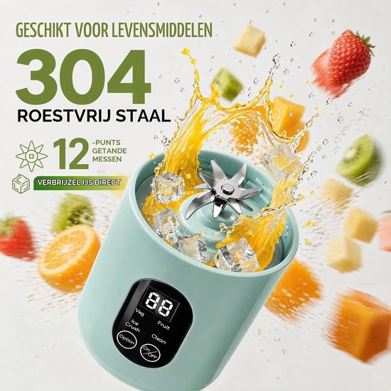 Draagbare Blender 550ml met Handvat, USB Oplaadbare Smoothie Maker voor Kantoor, Kamperen en Sportactiviteiten, Groen — afbeelding 2