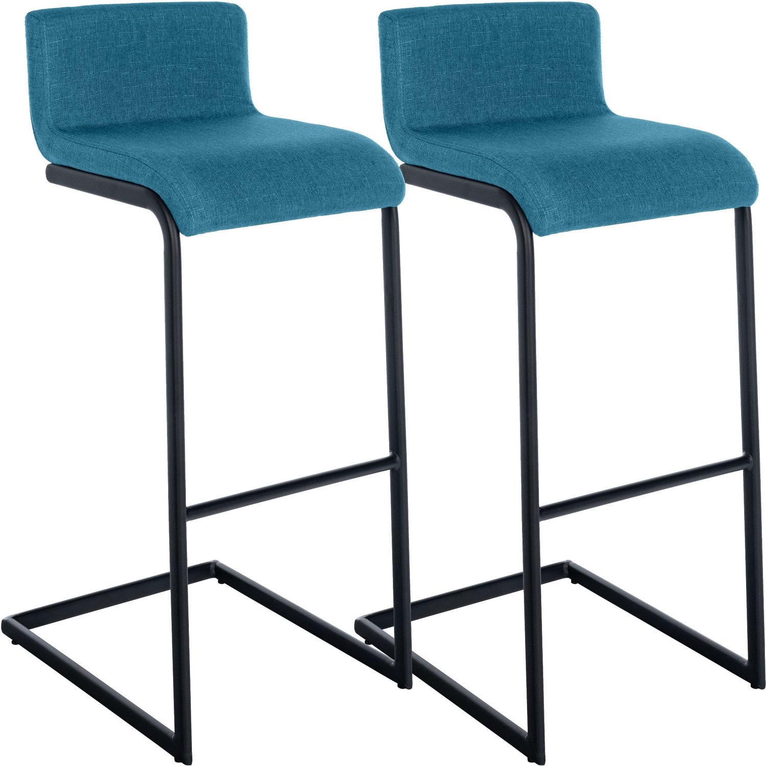 CLP Set van 2 Barkrukken Newport - Zwart Frame - Zithoogte 77 cm - Stof/zwart/blauw