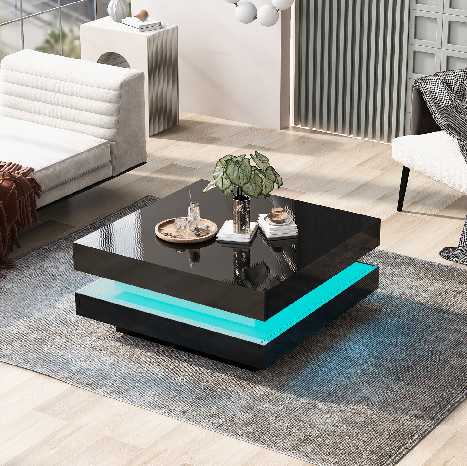 CHICFURN Salontafel - LED-verlichting - Vierkant - Zwart
