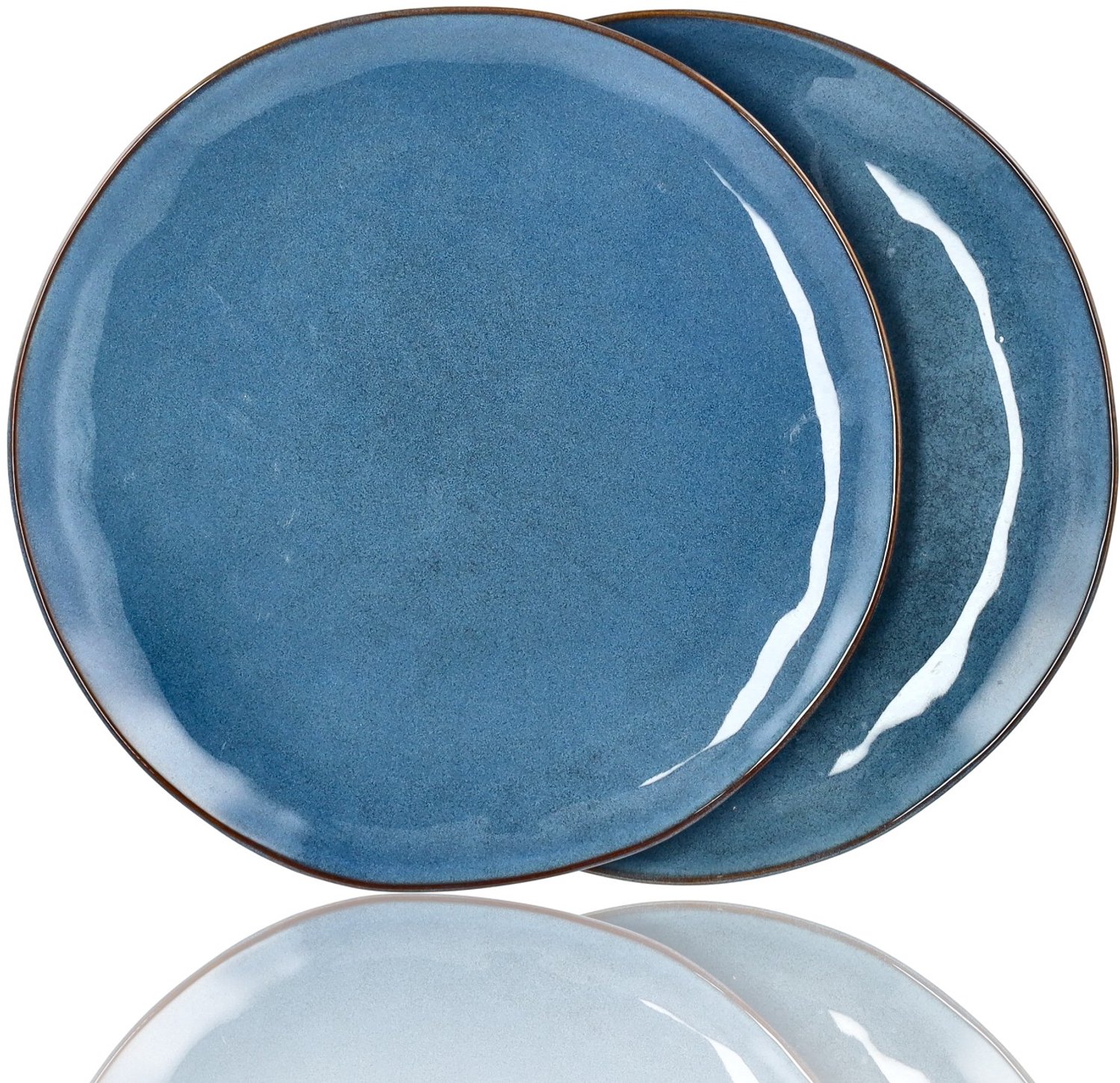 Dinerborden Set van 2 – Blauwe Keramische Borden 27,4 cm – Bordenset met Opstaande Rand – Glanzende Borden voor Diner, Tafel en Horeca