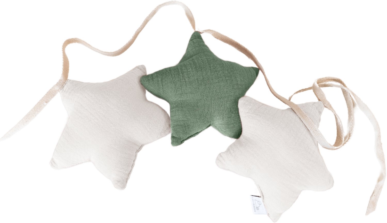 LILIMAUS Sterren slinger kinderkamer - stoffen slinger van mousseline katoen - 300 cm - groen en wit