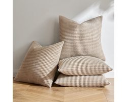 Set van 4 Decoratieve Kussenslopen van Ribfluweel - Boho Woonaccessoires, 40 x 40 cm, Wit
