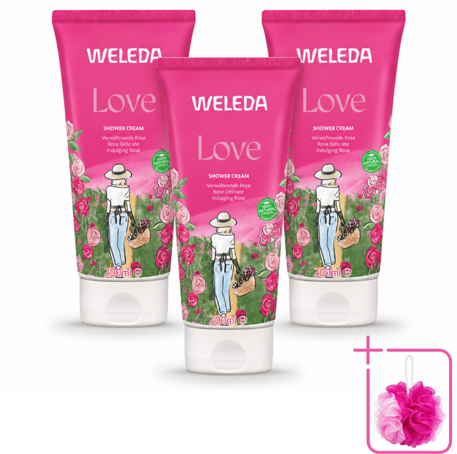 3 x WELEDA - Douchecrème Aroma Shower Love - 200 ml - Bulkverpakking - Douchecrème - Douchemop - Aromatherapie