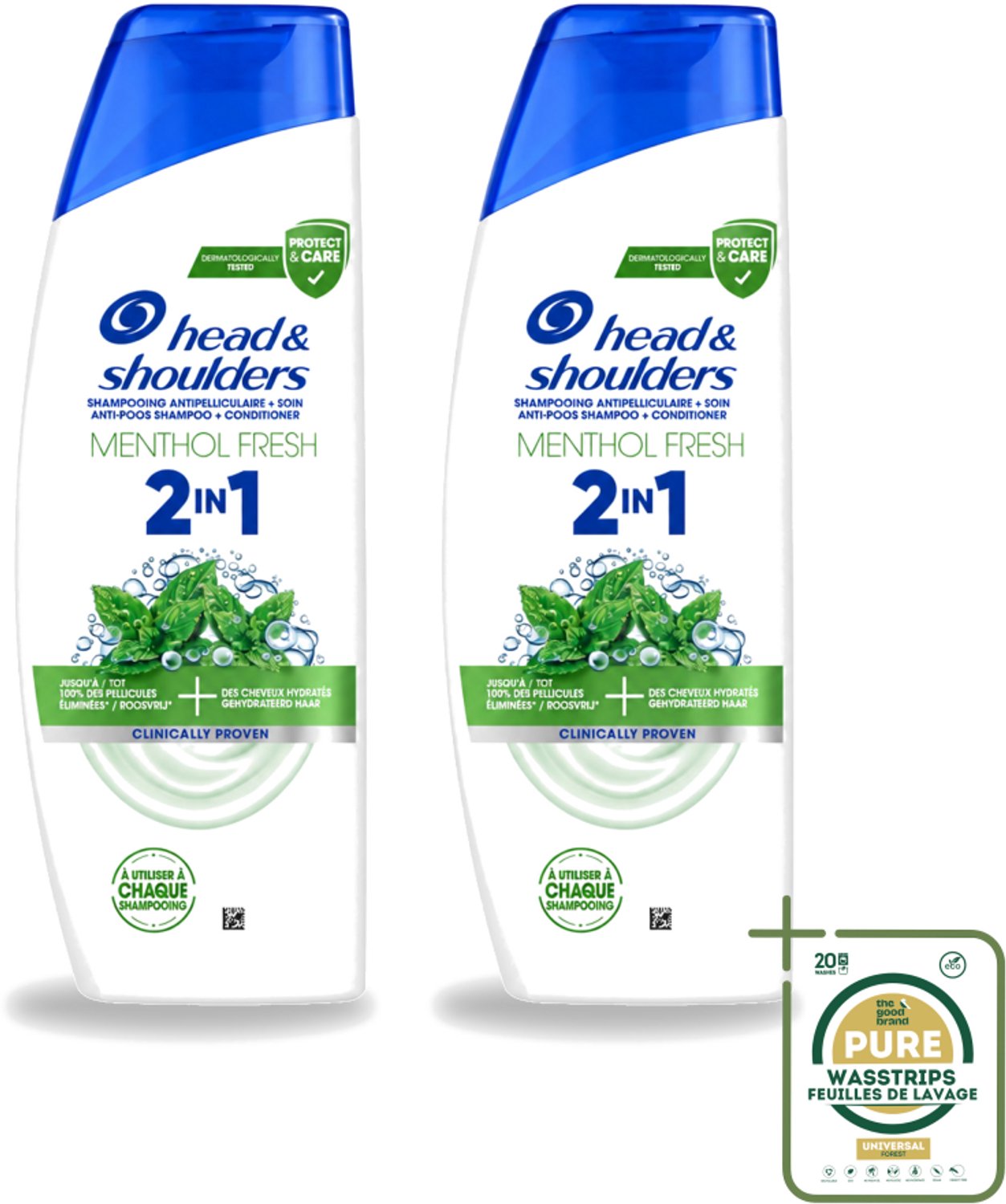 2 x Head & Shoulders – 2-in-1 – Menthol Fresh – 300 ml - Wasstrips - Anti-roos Shampoo - 2-in-1 Shampoo - Menthol Shampoo - Roosbestrijding - Verfrissende Shampoo
