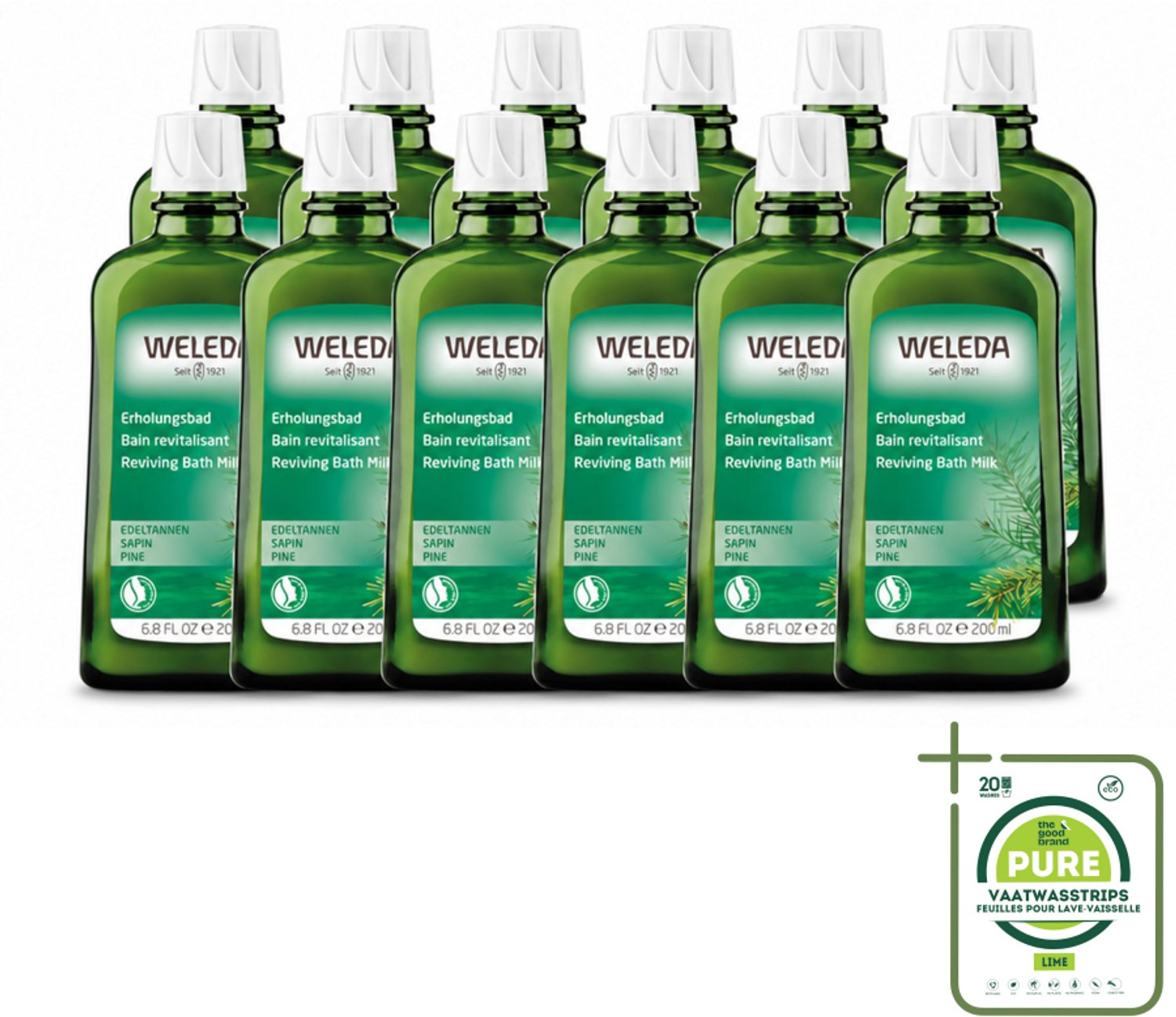 12 x WELEDA - Verkwikkingsbadmelk - Zilverspar - 200 ml - Grootverpakking - Vaatwasstrips - Badmelk - Ontspanning - Zilversparolie - Aromatherapie - Verkwikkend