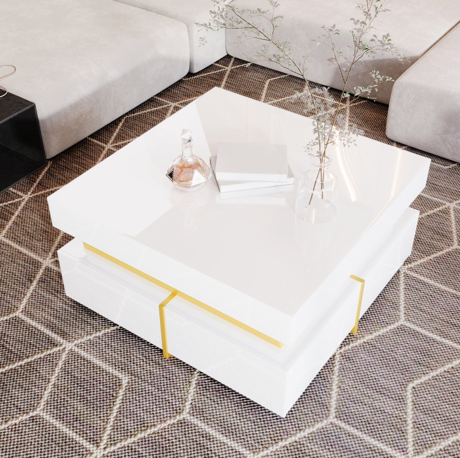 CHICFURN Salontafel 70 cm - 2 lades - Vierkant - Woonkamer - Spaanplaat - Wit