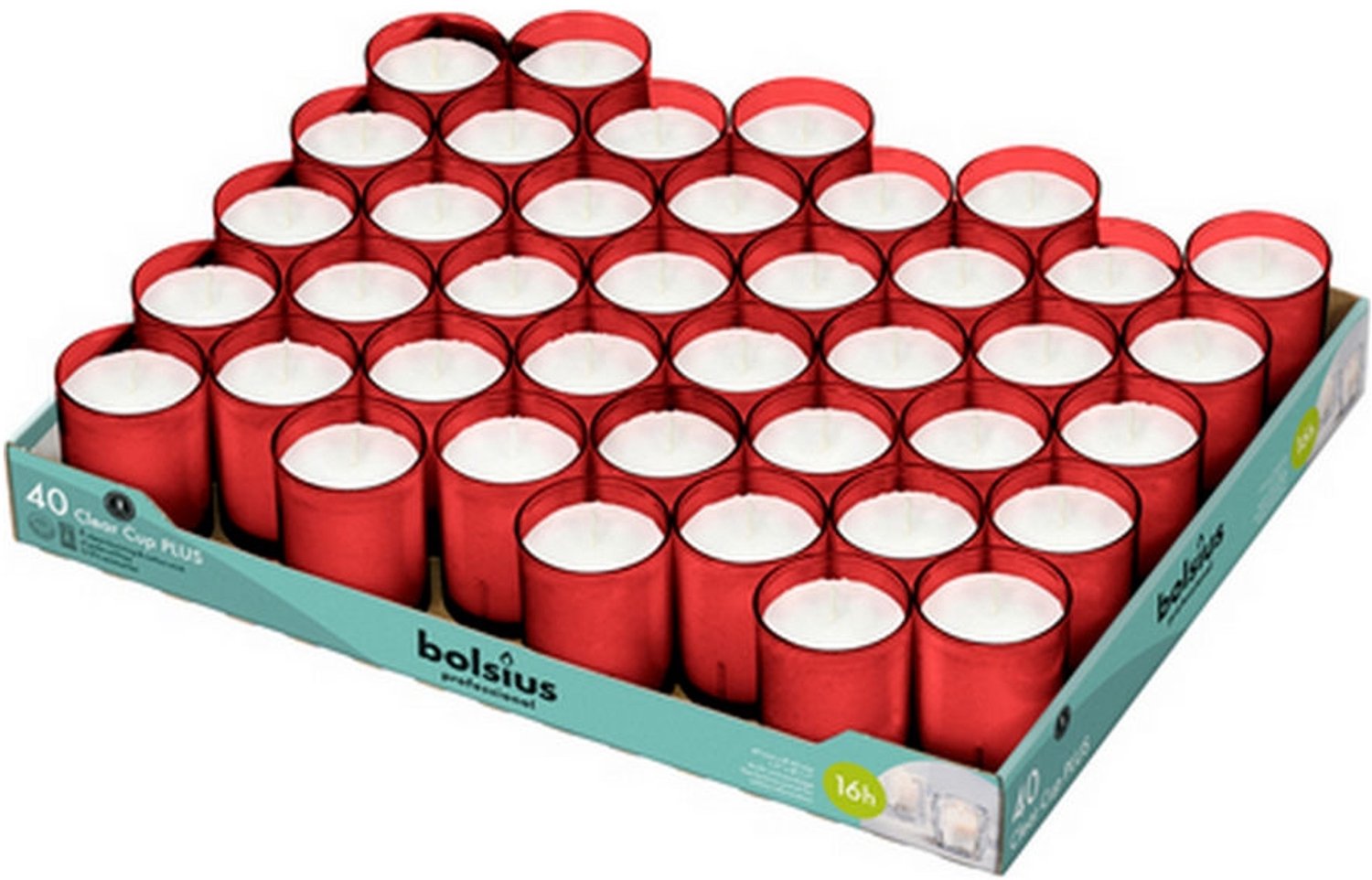 Bolsius 200 stuks Bolsius Clear Cups kaars in rode houder 49/42 (16 uur) Rood