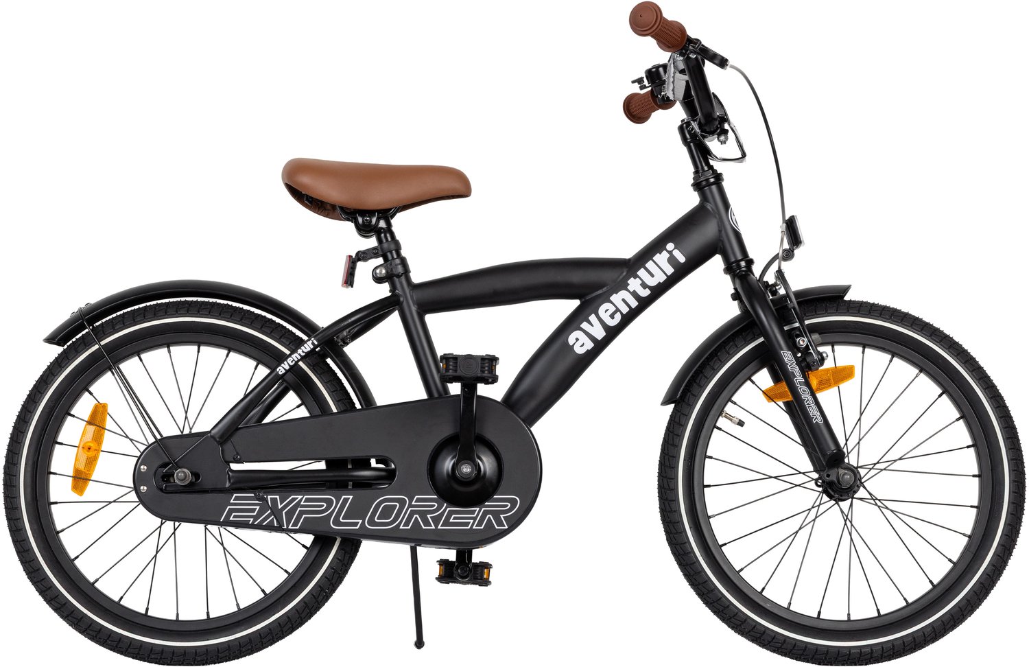 Aventuri Explorer 3.0 Jongensfiets 18 Inch Kinderfiets voor 5 tot 7 Jaar 110-125 cm Met Standaard Matzwart