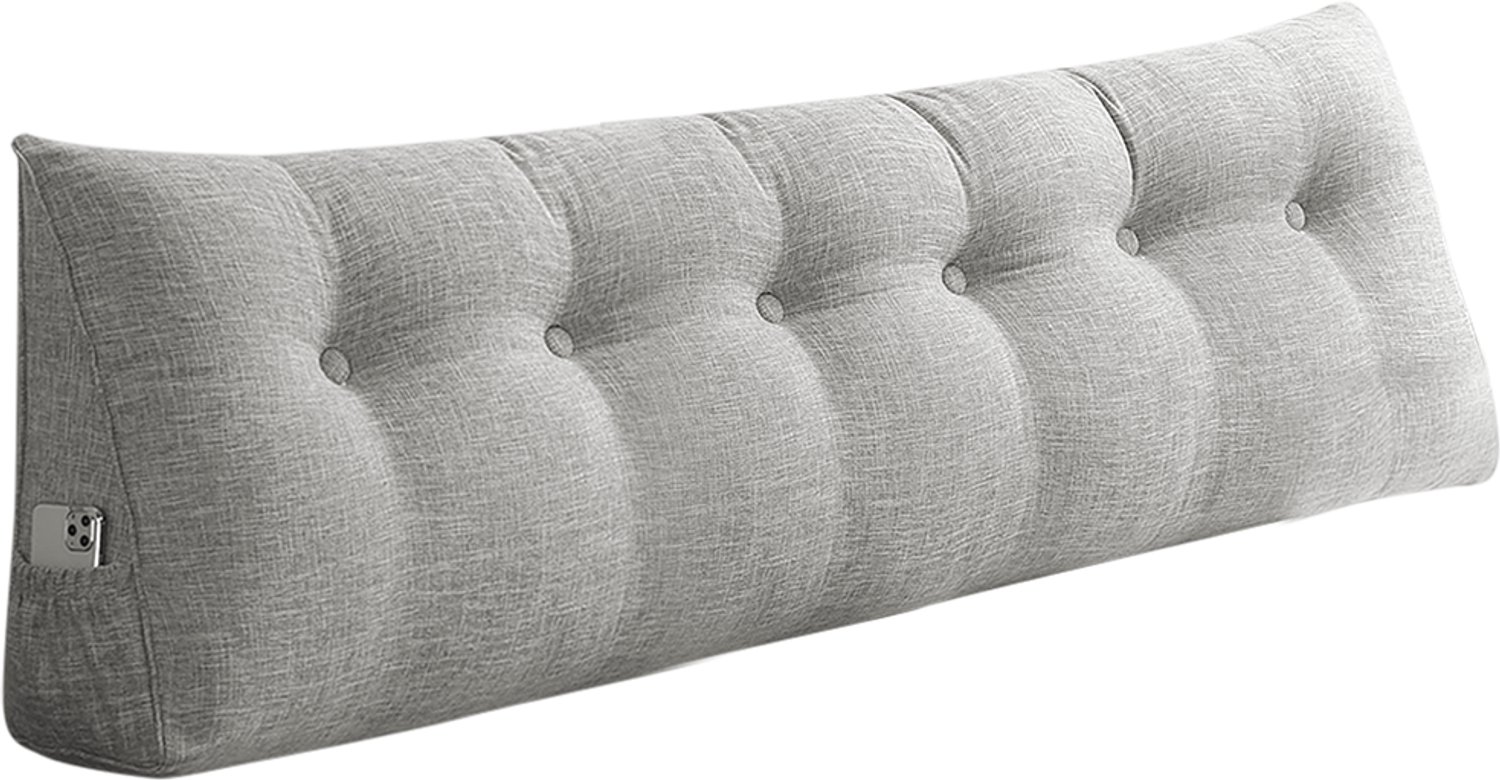 PIPIPOXER Rugsteunkussen - Hoofdbordkussen - 180 cm- voor Bed of Sofa - Driehoekig Wigkussen - Wasbare Hoes - Grijs