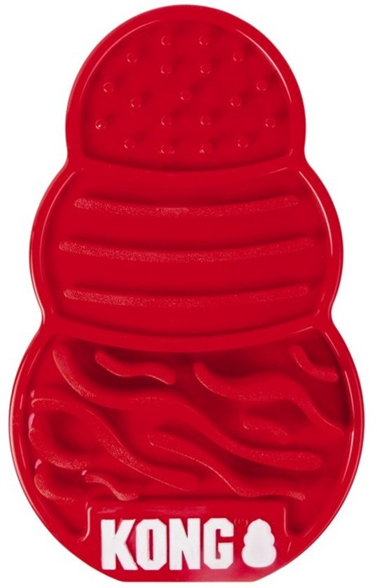 Rode KONG likmat met textuurpatronen en een wit KONG-logo aan de onderkant.