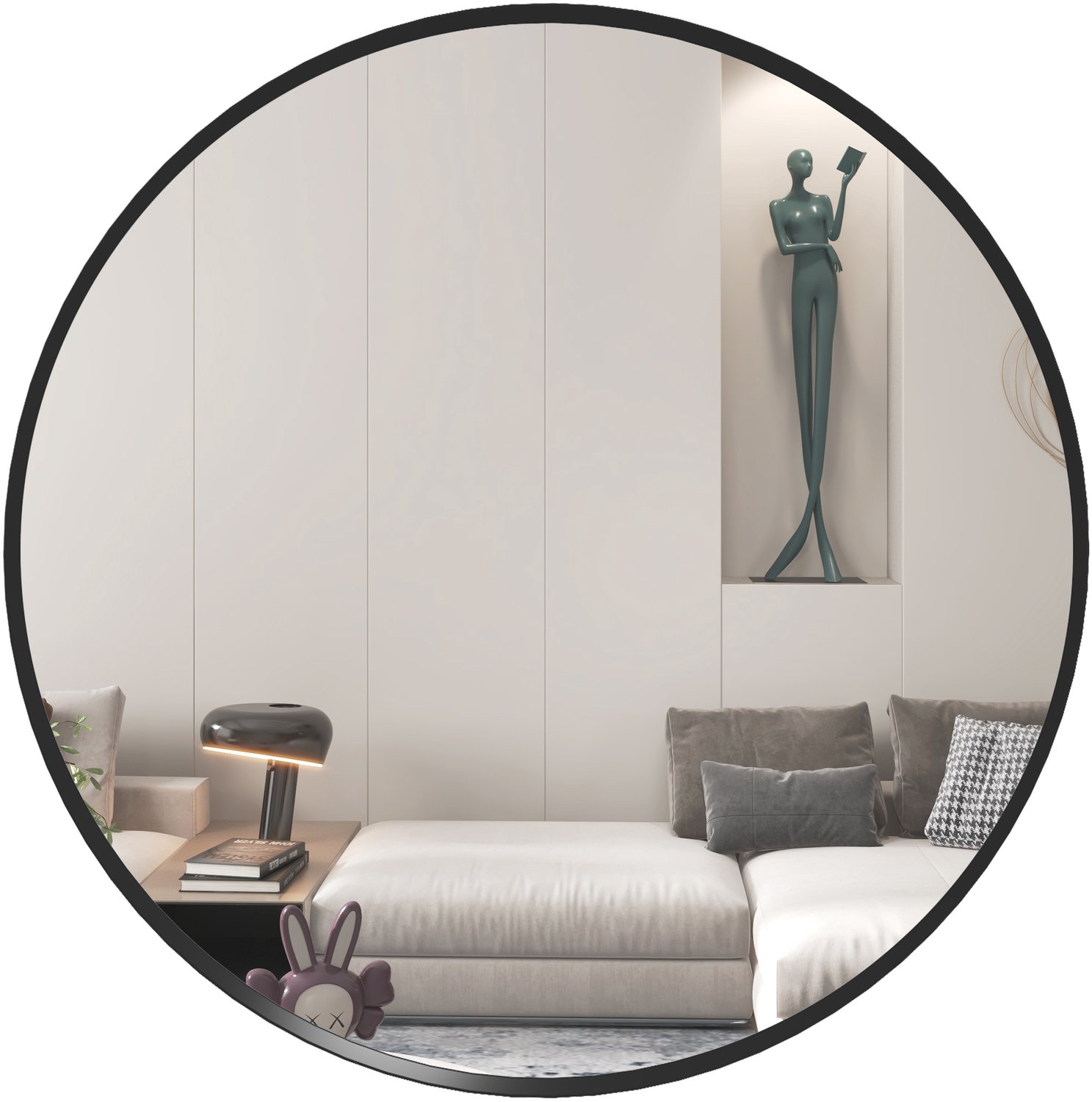 Homona Wandspiegel - Modern rond ontwerp - Met aluminium frame - Ø61 cm - Zwart