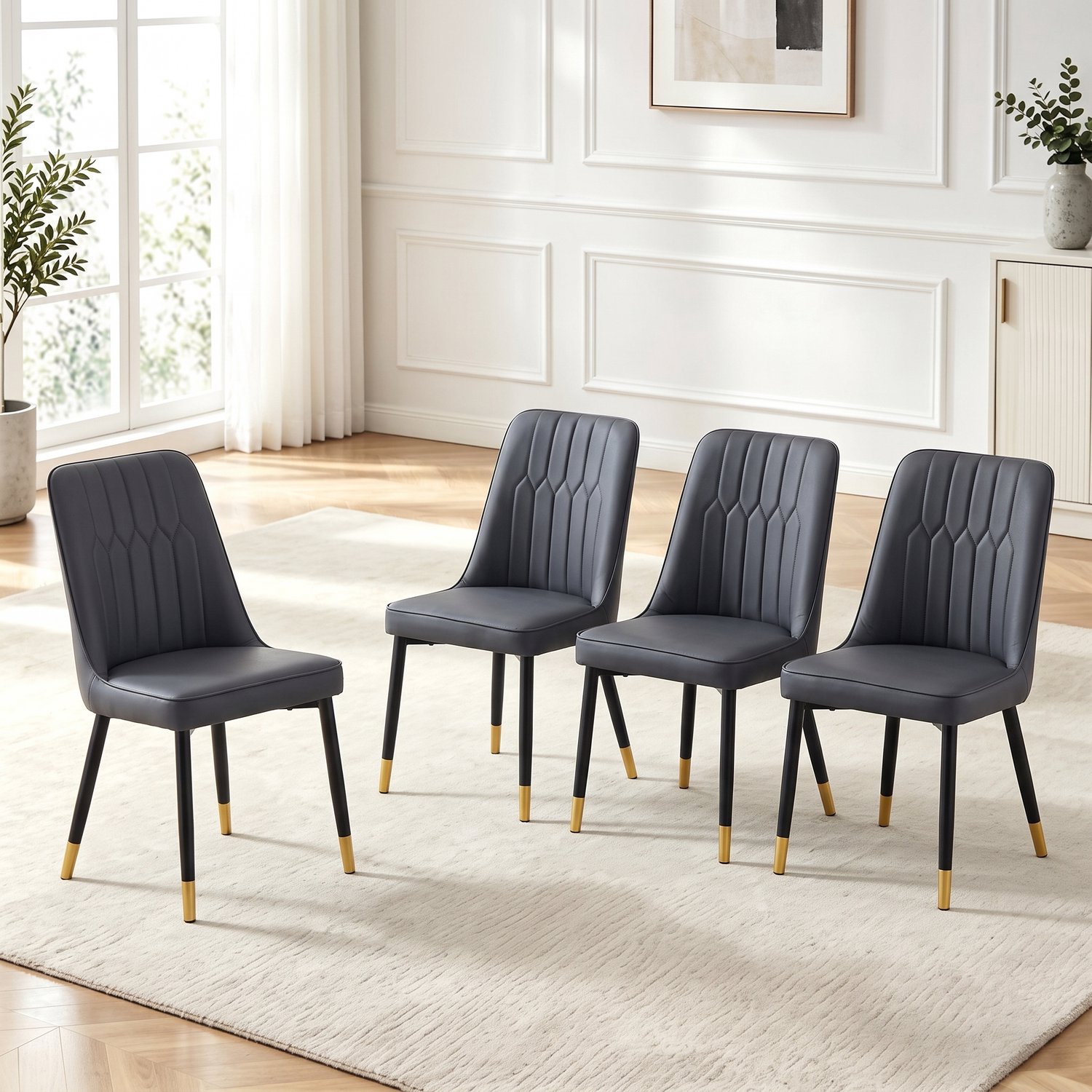 Clruro Eetkamerstoelen - Zitvlak 43×41,5 cm - Set van 4 - Zwarte Poten - PU/Metaal - Zwart