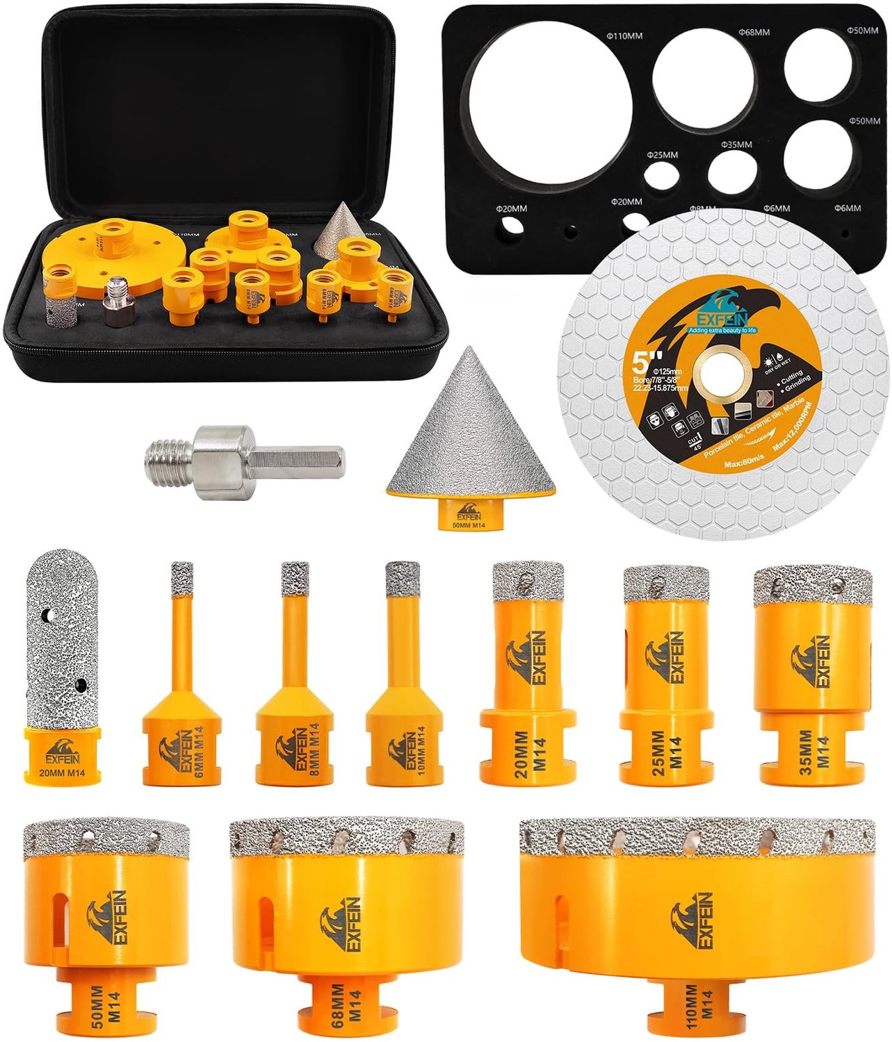 Diamond Boor Set met M14 Draad en Triangulaire Adapter - Voor Porselein en Natuursteen