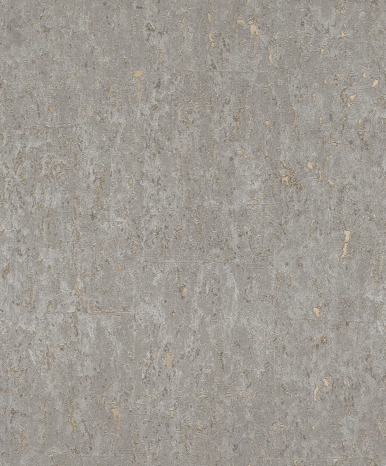 Rasch Vliesbehang met Kurklook - Grijs/Goud - 10m x 0.53m