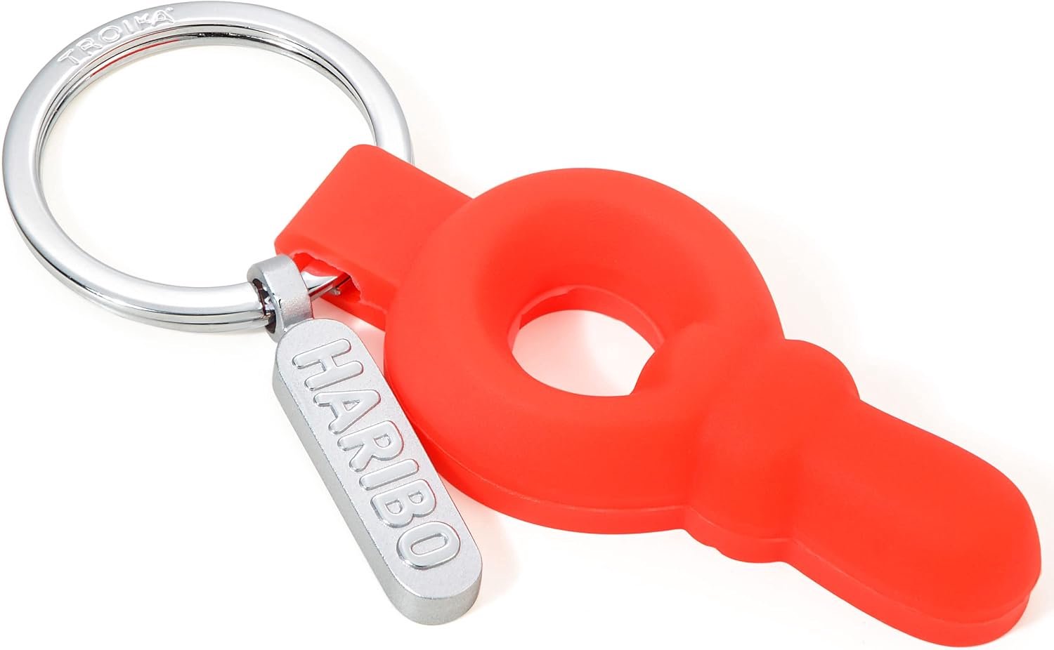 Merkloos Sleutelhanger met Haribo Bedel - Metaal/PVC, Zilver-Rood