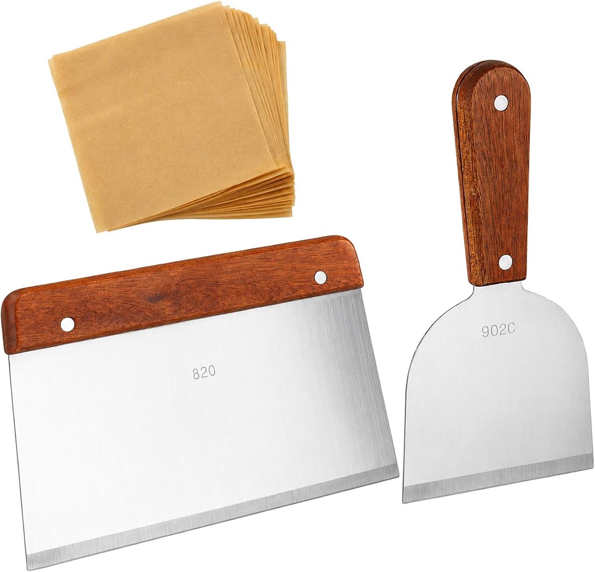 deegschraper met houten handvat - roestvrij staal - ergonomisch ontwerp - ideaal voor hamburgers - ShopVlot