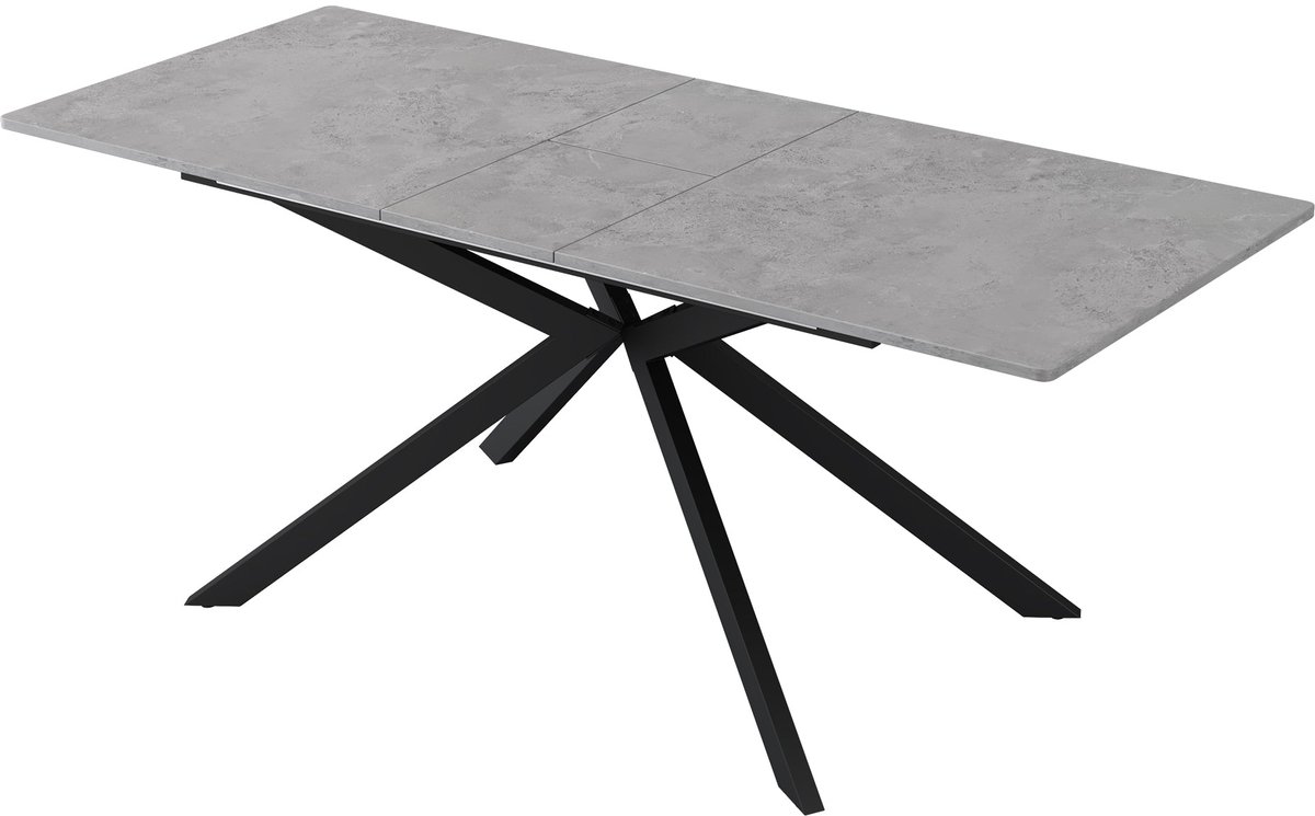 Merax Uitschuifbare Eettafel 150-180 x 70 x 75,5 cm - Betonlook - Zwart En Grijs - Metalen Kruispoot - Moderne Eettafel