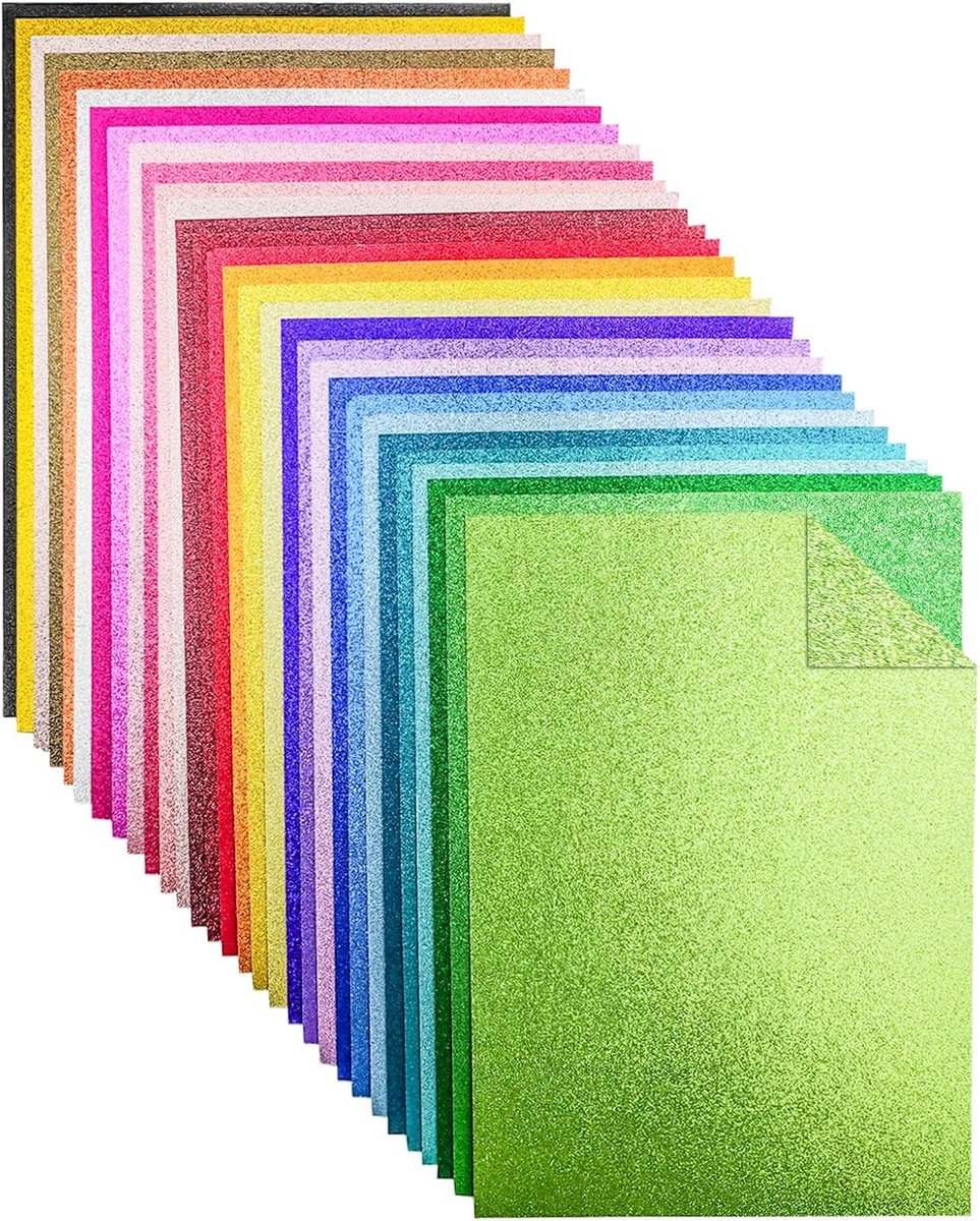 SnelShoppen - 30 Vel Dubbelzijdig Glitter Papier A4 30 Kleuren - 250 g/m² Glitter Karton voor Creatieve Klussen, Scrapboek, Taart Topper, Bruiloft, Fe