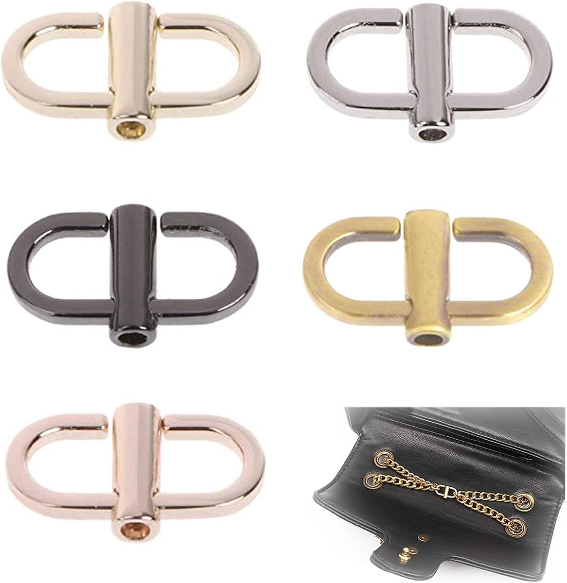5Pcs Adjustable Metal Buckle - Sliding Clip for Chain and Belt - Shoulder Shortener for Handbag and Backpack (5 Colors) - ShopVlot