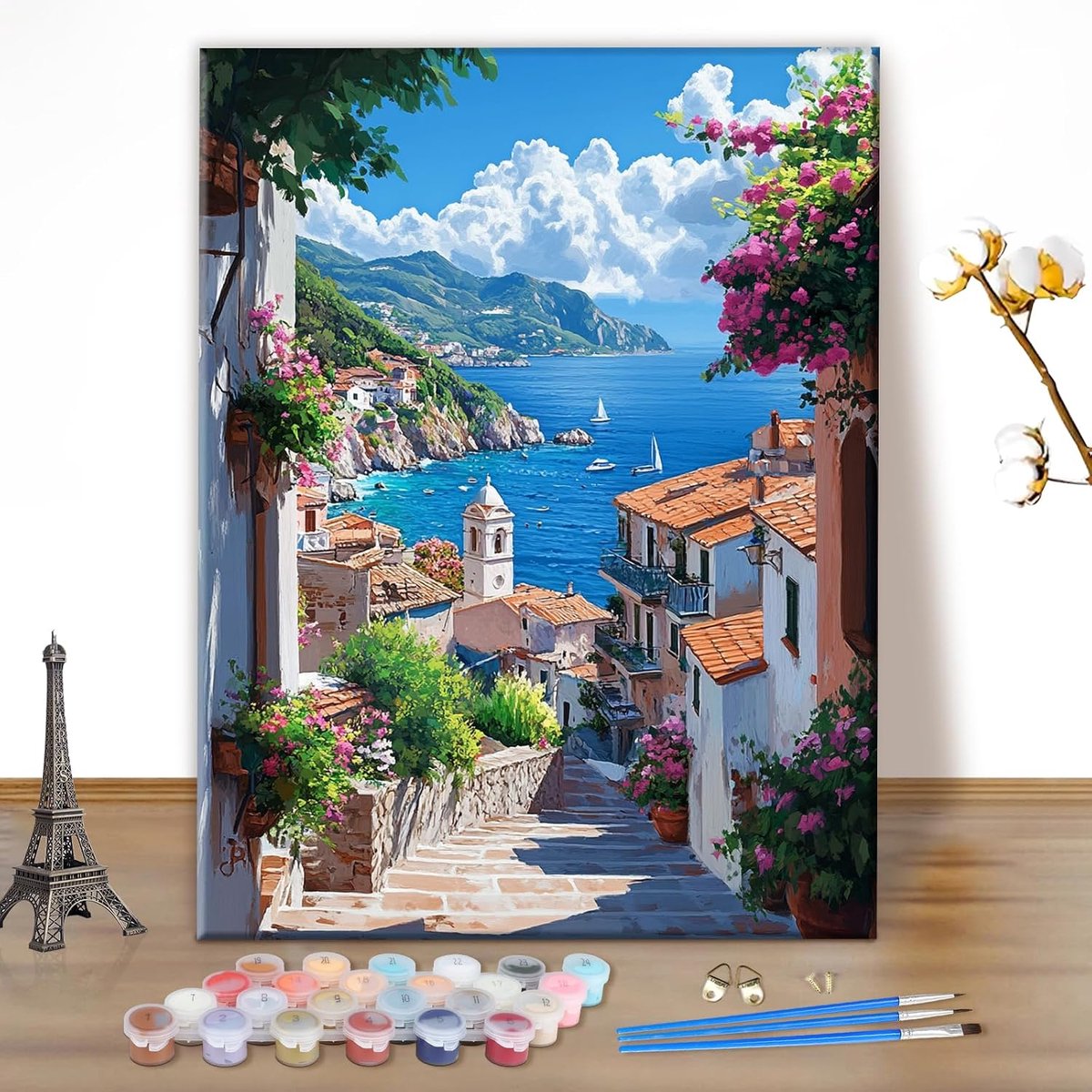 Schilderen op nummer set - Straatlandschap DIY canvas - Inclusief acrylverf en kwasten - Voor volwassenen en beginners - ShopVlot