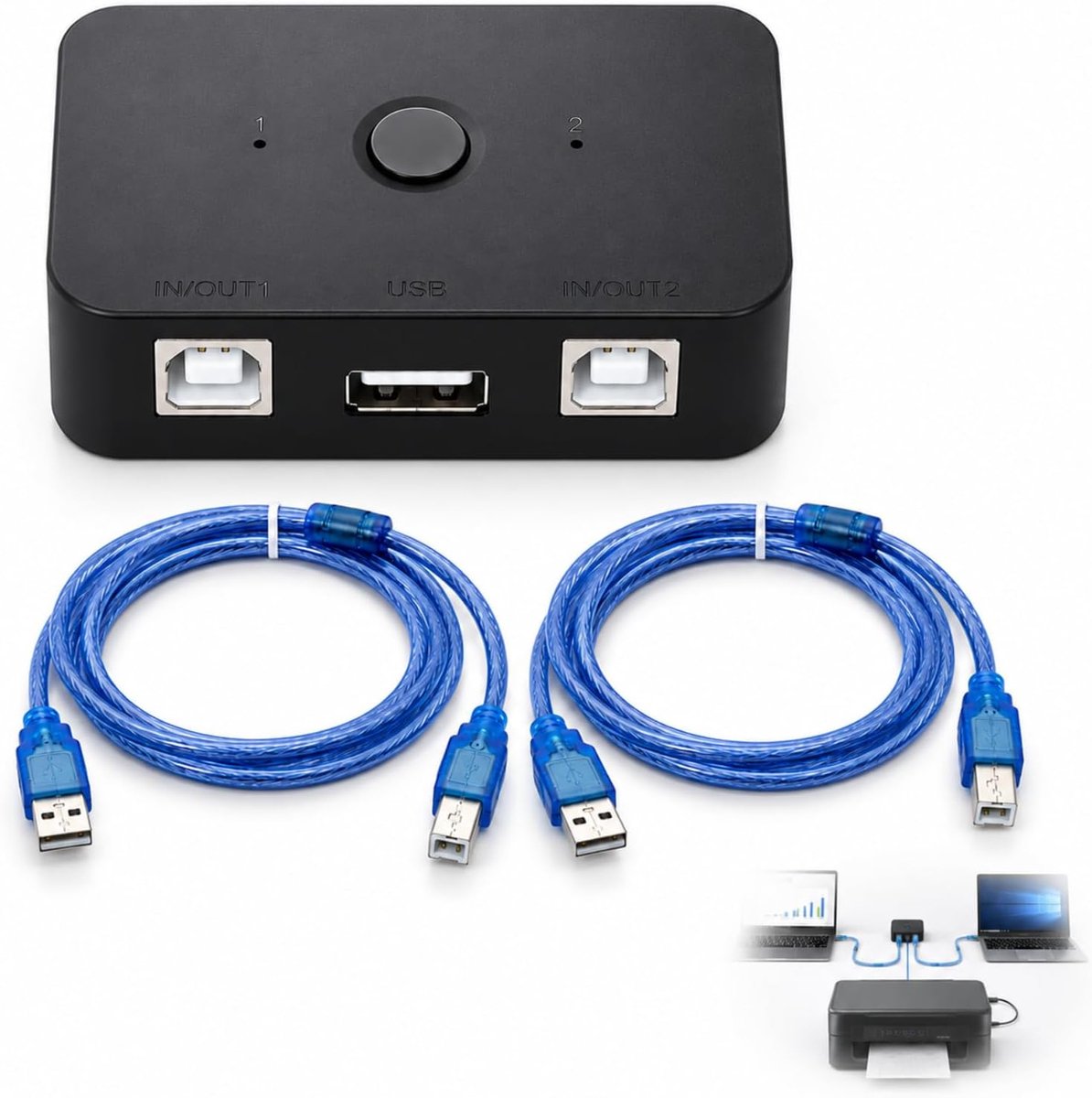 USB 2.0 printerschakelaar - 2 pc's naar 1 apparaat - handmatige knop met led-indicator - eenvoudig printer delen - ShopVlot