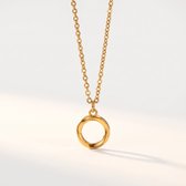 Lundholm Bo Ketting Dames Goudkleurig – Premium Stainless Steel Gold PVD Plated – Ketting met Ronde Open Hanger – Minimalistische Damesketting 38 + 7 cm - Waterproof & Hypoallergeen Vrouwen Cadeautjes – Scandinavisch Design