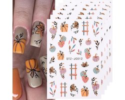 Nail Art Stickers 3D - Herfst Pompoen en Blad Design - Glitter Zelfklevend - Perfect voor Halloween - ShopVlot